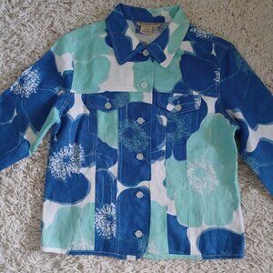 Patrick Christopher Women’s Linen Jacket Small Blue Floral Button Front